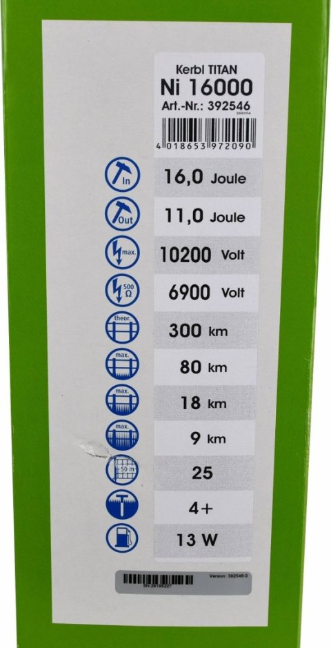 Elektryzator sieciowy TITAN Ni 16000, na dziki, dla koni, byków, bydła, owiec i kóz, 16 J, Kerbl Elektryzator sieciowy TITAN Ni 16000, na dziki, dla koni, byków, bydła, owiec i kóz, 16 J, Kerbl