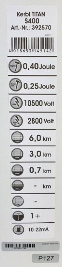 Elektryzator solarny TITAN S 400, dla koni, bydła i małych zwierząt, 0,40 J, Kerbl